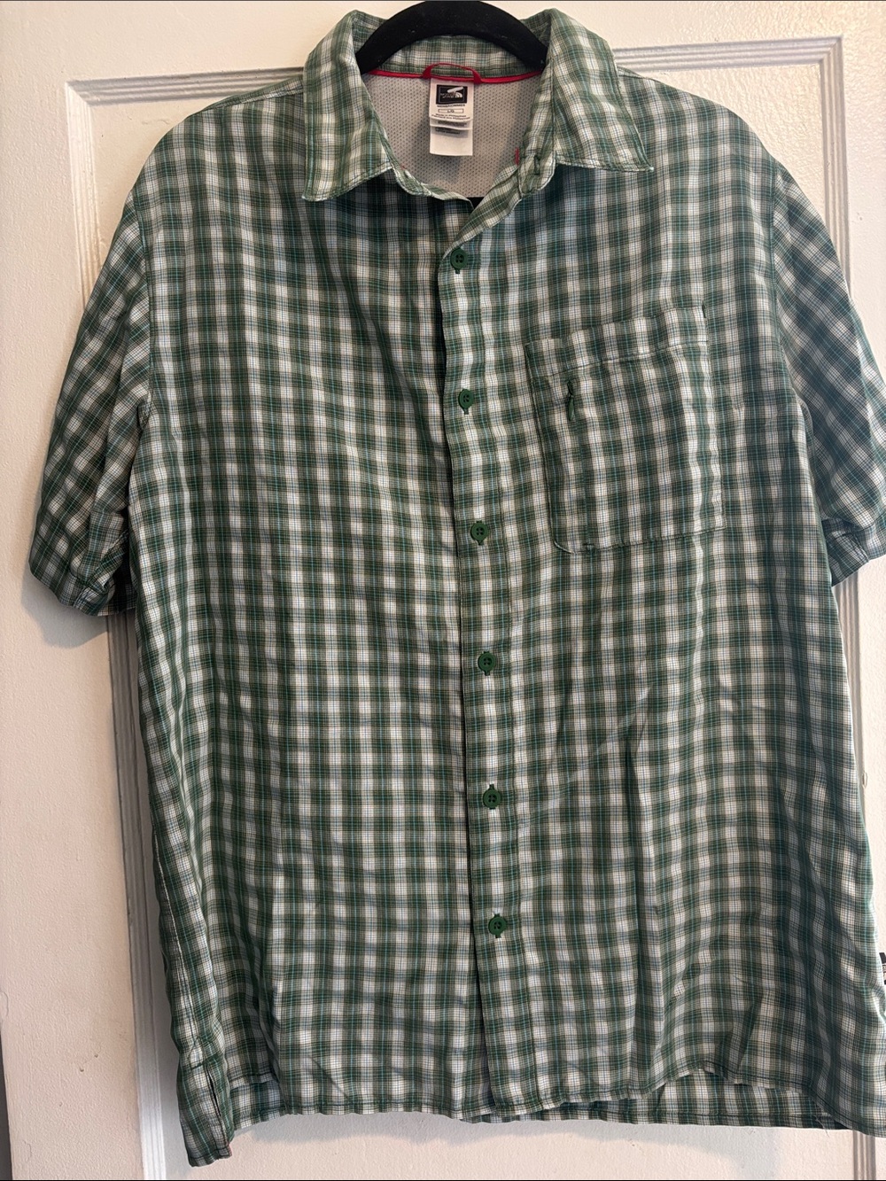 The North Face Green and White Plaid Short-Sleeve Button-Down